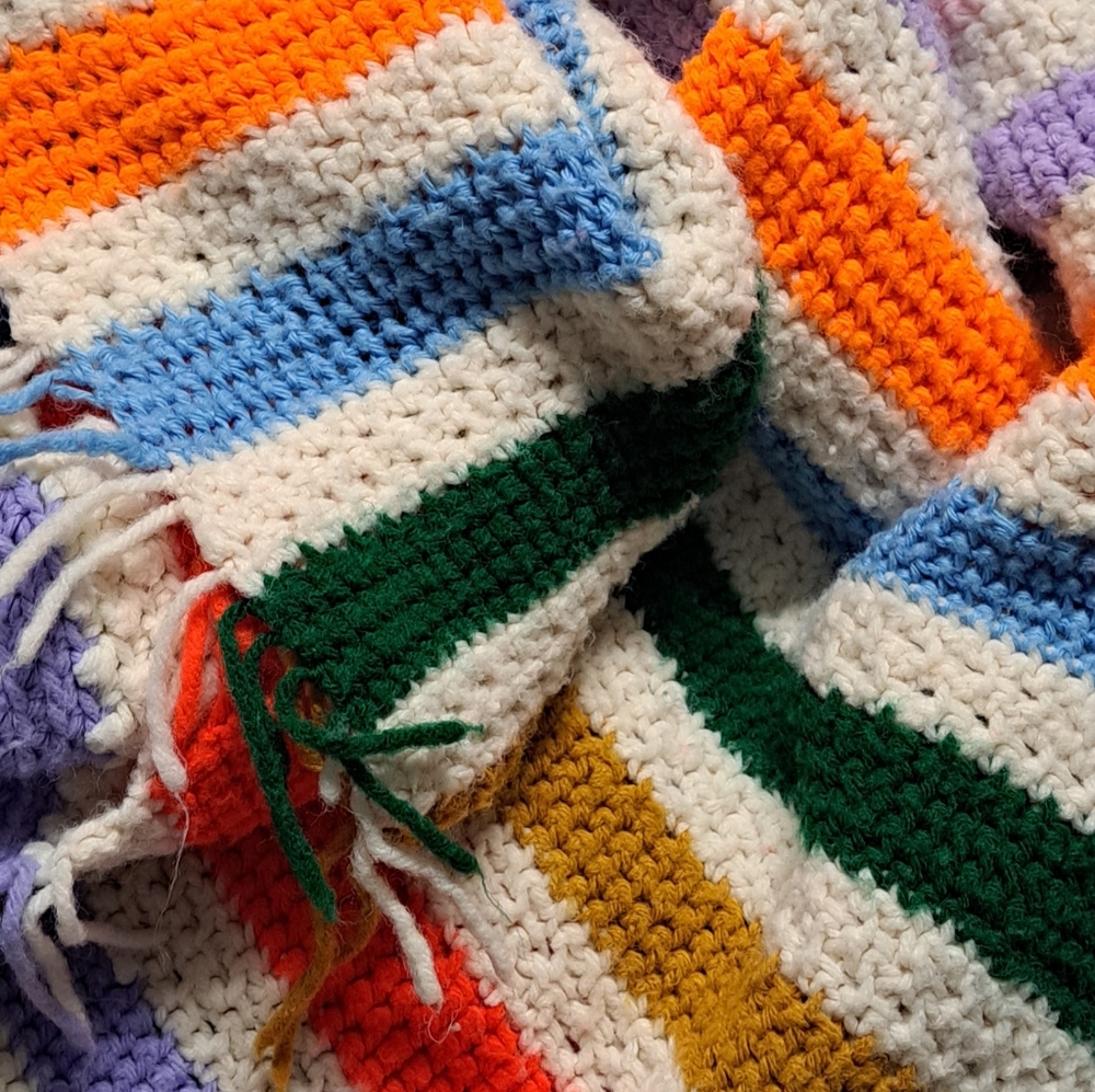 Vintage Homemade Crochet Throw Blanket